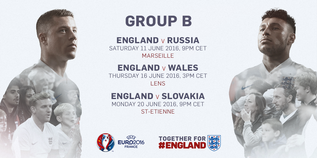 England's tweet image. And here are England's Group B fixtures next summer #EUROdraw