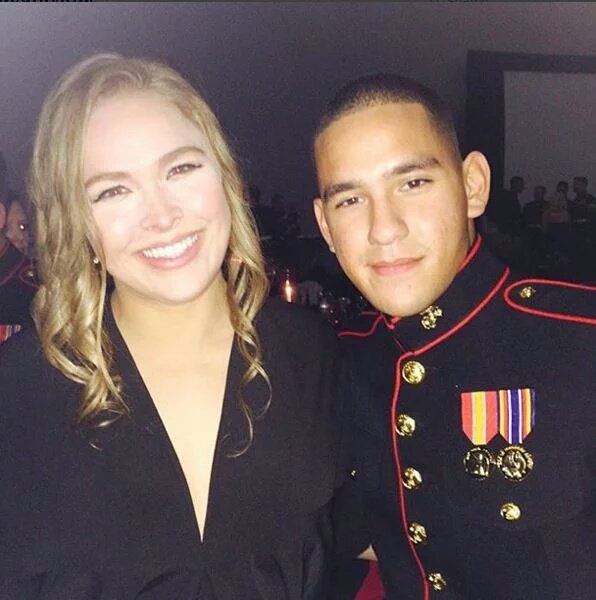 EmilioChagolla's tweet photo. UFC Fighter Ronda Rousey at Marine Corps Ball 2015 #RondaRousey #SemperFi #OhRah RT https://t.co/msmmMBUtBa
