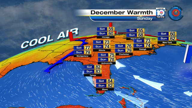 WARM DECEMBER - Much of the eastern US is heating up this December weekend. Temperatures are 15-25° above normal! https://t.co/mXdAhM8dsr
