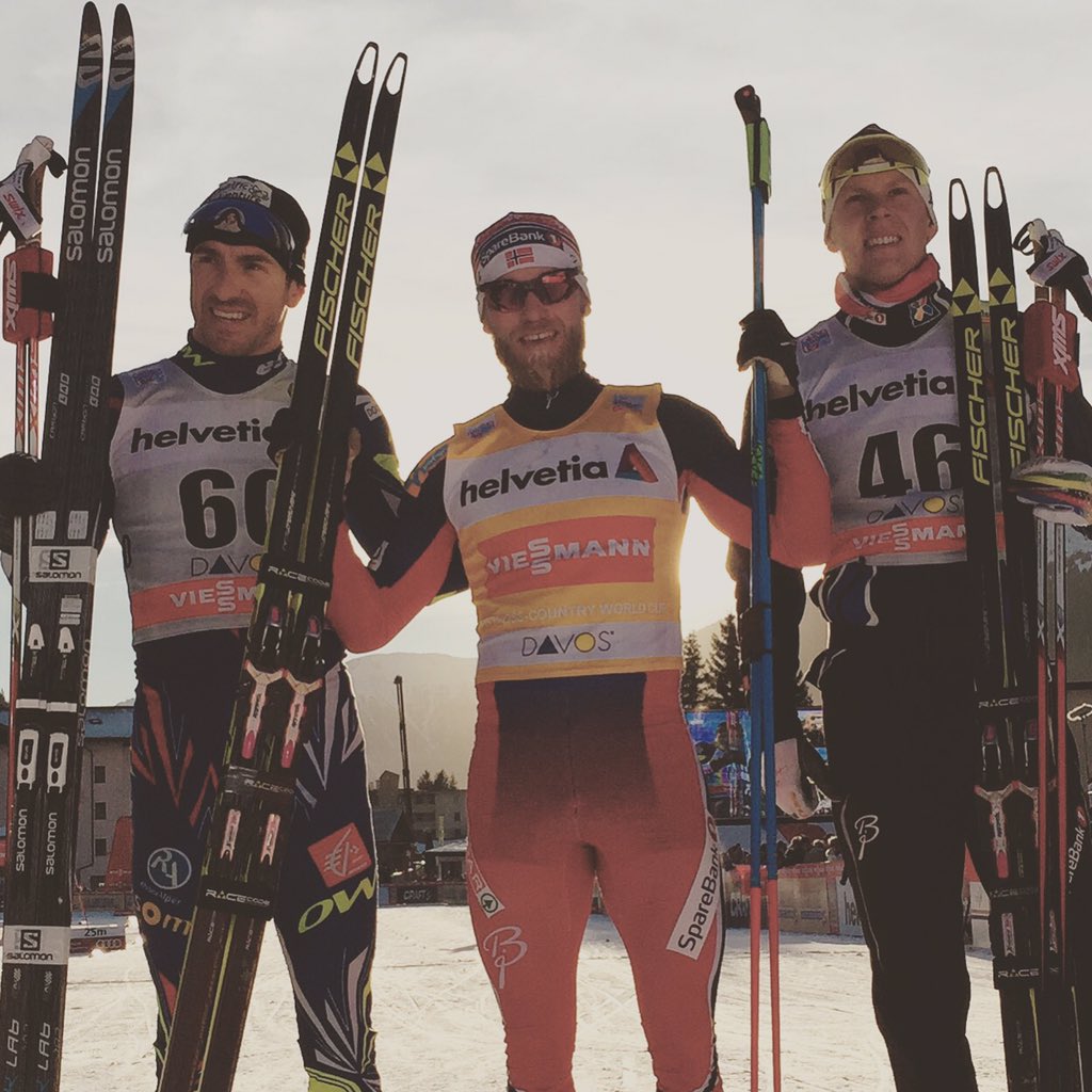 FISCrossCountry's tweet photo. What a battle. Sundby takes it with Manificat 2nd, Gløersen 3rd. #davosnordic #fiscrosscountry https://t.co/6uEfp17lDs
