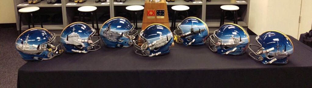 UNISWAG's tweet photo. We will see a lot of different helmets when @ArmyWP_Football takes on @NavyFB today #uniswag https://t.co/TqDbACTF7k