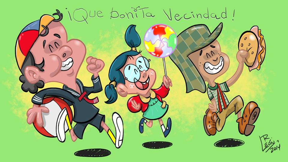 Que bonita vecindad por Reynaldo León, publicada en 2015 en la red X del Chavo del 8 - Vecindad, dibujo de 2014
