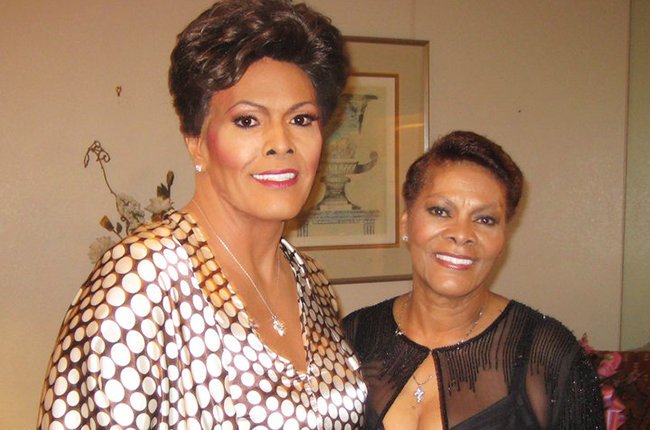 Happy 75th Birthday singing legend Dionne Warwick! Here she is with her drag queen impersonator!! 