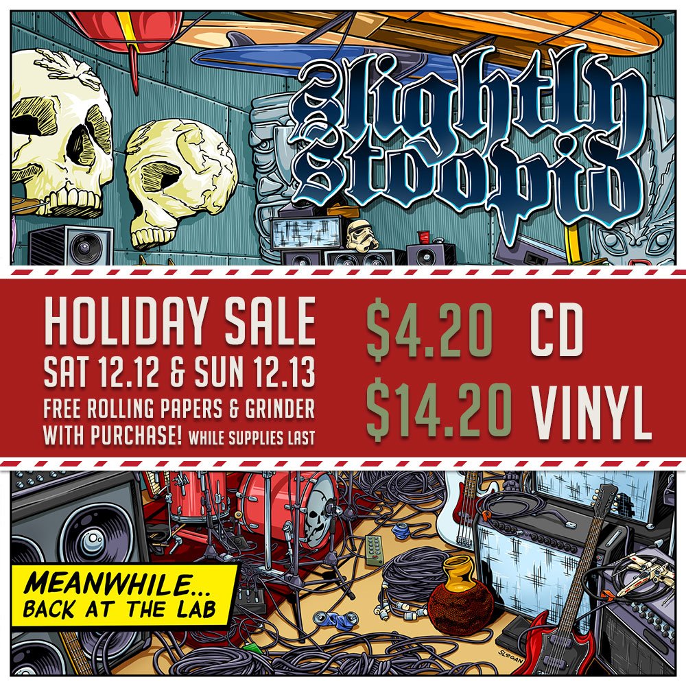 SlightlyStoopid's tweet photo. #BackAtTheLab holiday sale! CD = $4.20, Vinyl = $14.20. Free papers & grinder (limited qty). https://t.co/Hhbn3XHjRz https://t.co/AVKaJScPnv
