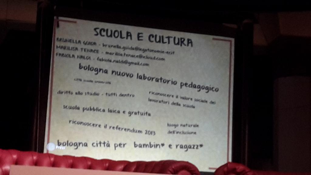 Cs_TPO's tweet photo. Parole d'ordine del tavolo scuola e cultura. Bologna città dei bambini, #tuttinsieme è no all'esclusione! https://t.co/37TYq5EncQ