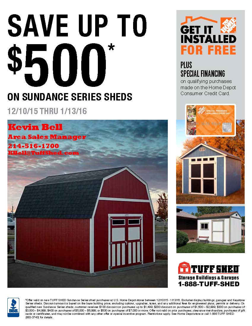 TuffShedMesquit's tweet photo. Great Christmas present for someone on the nice list...#SaveUpTo$500 on @tuffshed #SundanceSeries sheds @HomeDepot. https://t.co/zNNJeOU4Ep