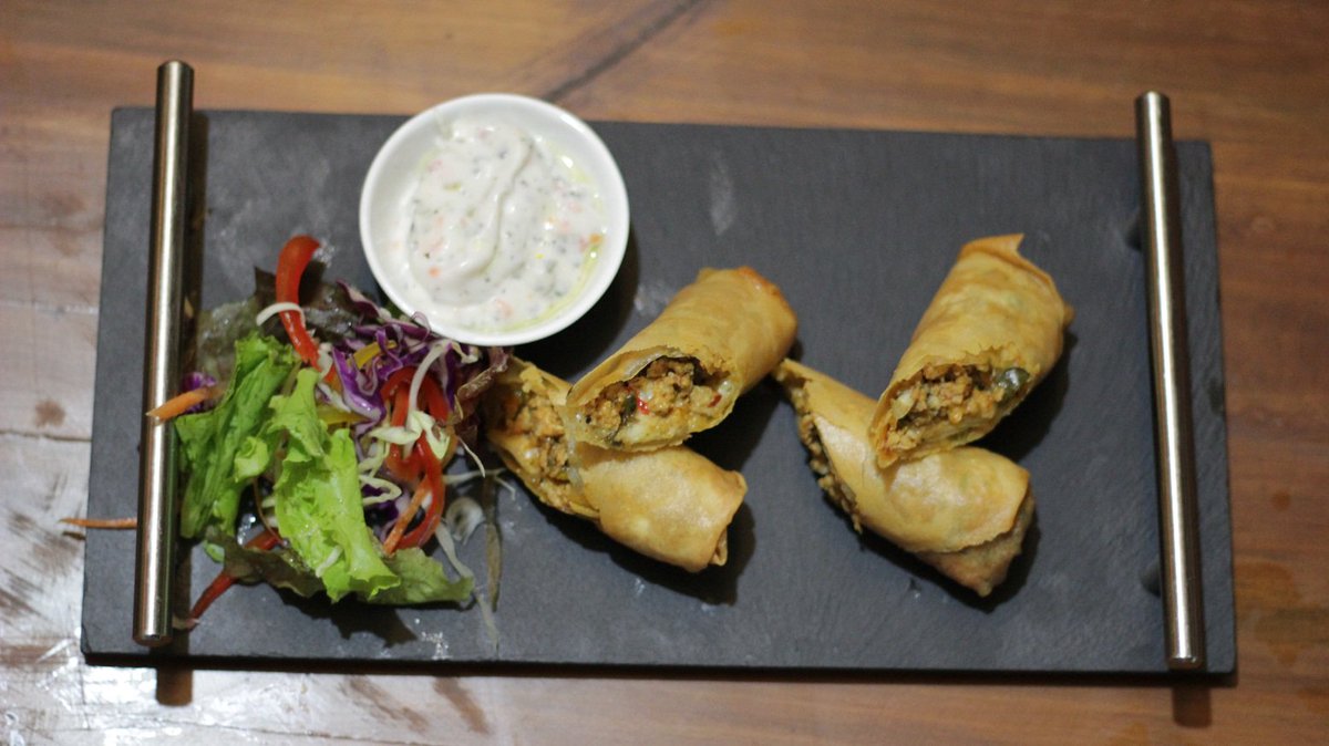 burrp's tweet photo. #5Weeks5Pubs few of the non-veg starters you must try @3dotsbangalore are #BaconWrappedSausage & #ChickenSpringRoll https://t.co/CEm7LWVede