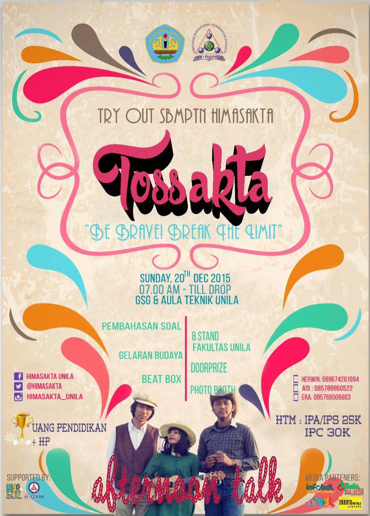 himasakta's tweet photo. Try Out SBMPTN - Sunday, 20 December 2015 at GSG Unila. With @afternoontalk. So, come and lets break your limit! https://t.co/jGKlt4CVj6