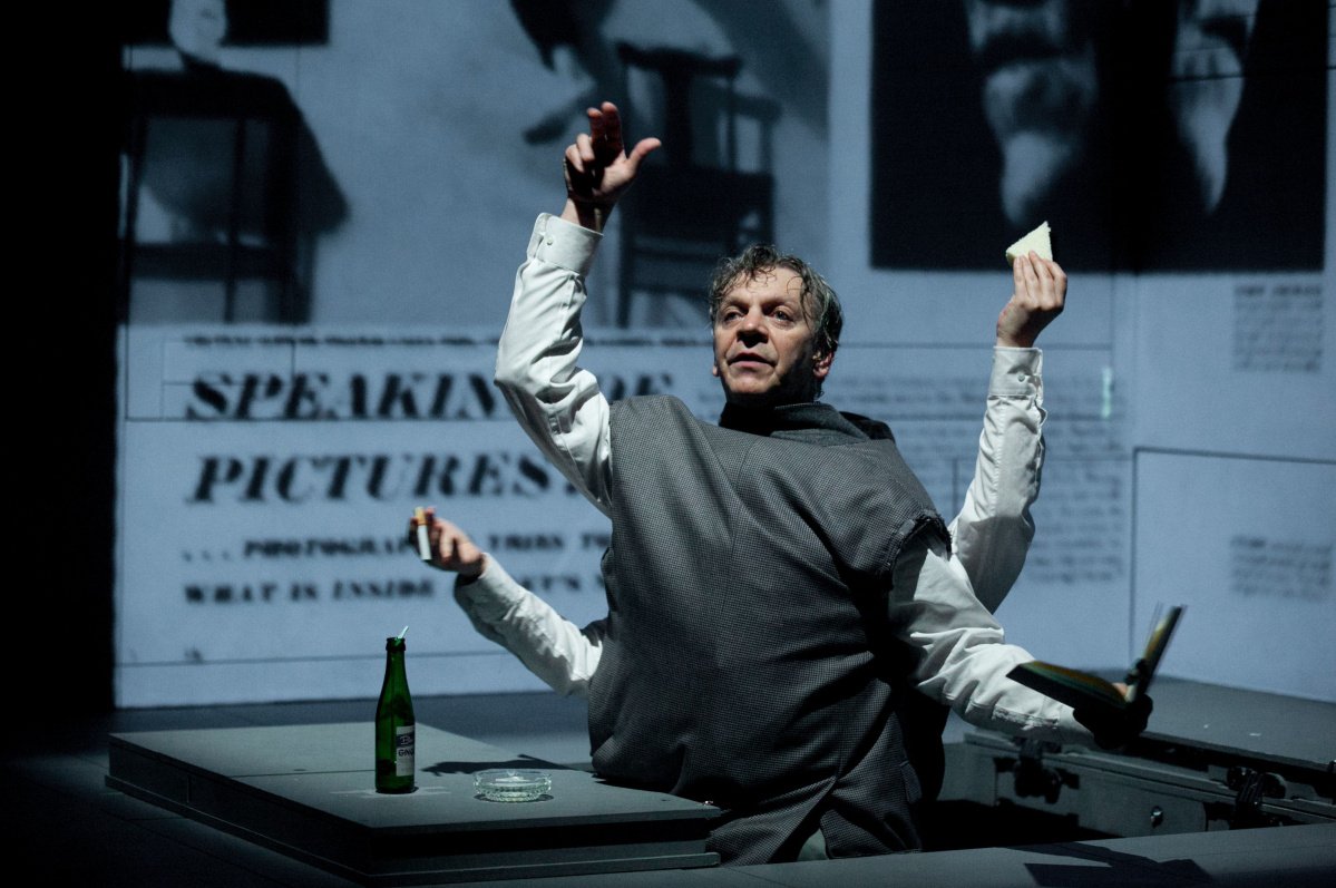 Happy birthday to Robert Lepage; Marc Labrèche in the revised \"Needles & Opium,\" 2013. Via 