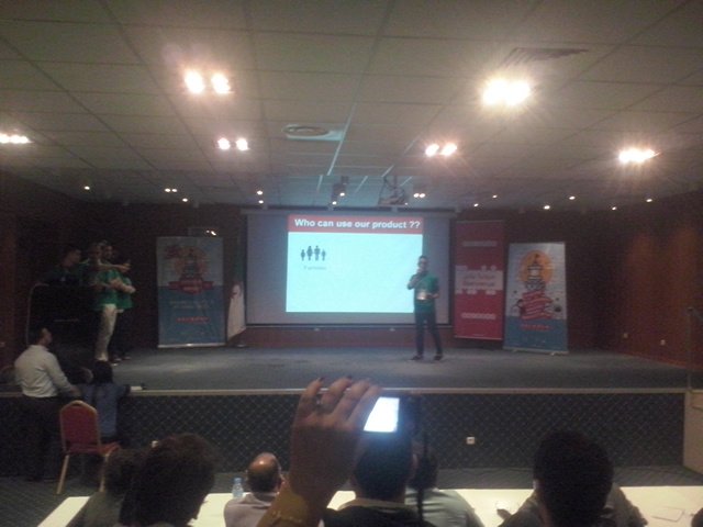 SWAnnaba's tweet photo. The team "rescue" on stage. rescue is a project that combines the power of sensors with the #IOT and the #cloud. https://t.co/aScE1tIfqC