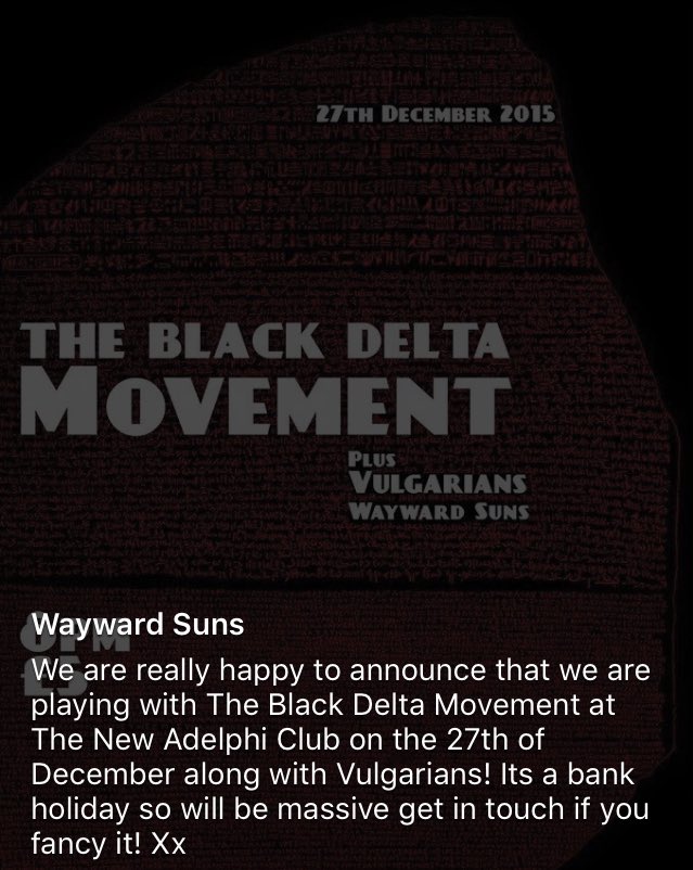 Wayward_Suns's tweet photo. 27th December. @TheAdelphiClub . Get in touch if you fancy it! Xx https://t.co/uBXnWvASLO