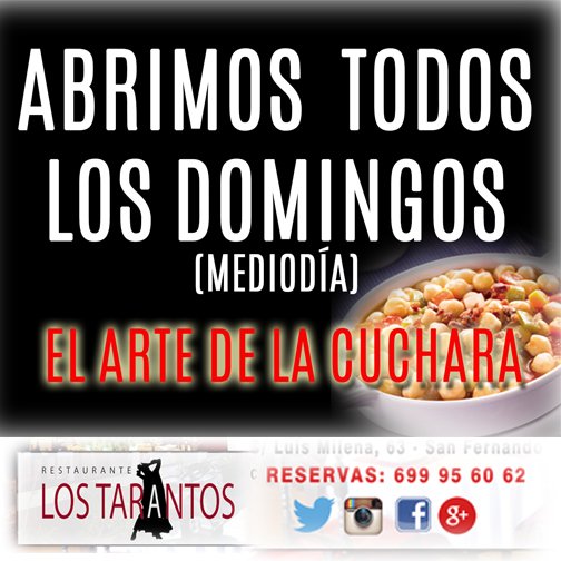 los_tarantos's tweet photo. #lostarantos #abirmoslosdomingos #todoslosdomingos #asihtur
#lujosbaratos #todoslosdiasopen #elartedelacuchara https://t.co/ANfeXGJucl