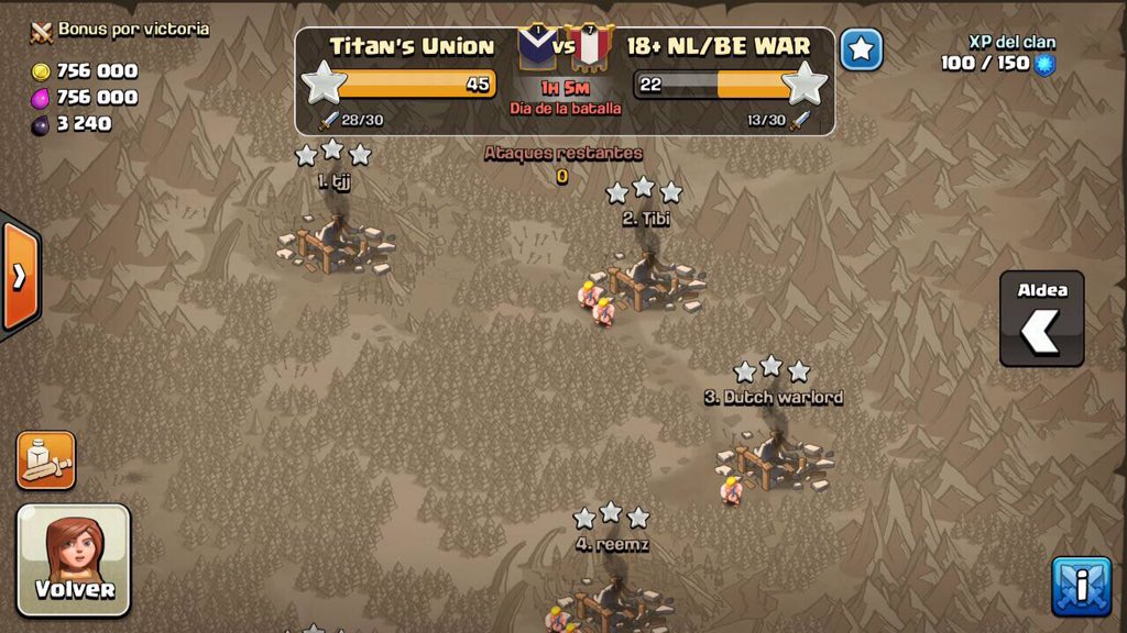 TitansUnion's tweet photo. ¡Primer pleno de nuestro clan principal en su tercera guerra disputada a poco más de una hora para el final! https://t.co/MemzKBUNur