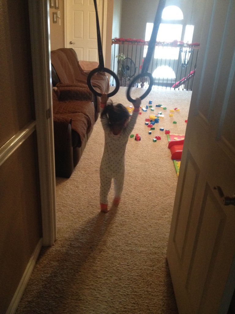 Morning ring work for Grace &amp; me. Grace- ring reps AND Lego work! #NewYearsGoalsStartingEarly #RoadToFirstMuscleUp