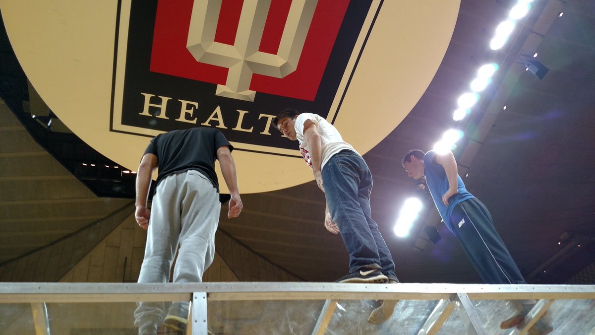 IUCrimsonGuard's tweet photo. Construction in Assembly Hall or tonight's @IndianaMBB halftime? Take a guess. @Flippenout #GoIU #iubb https://t.co/uJH4OWlGda