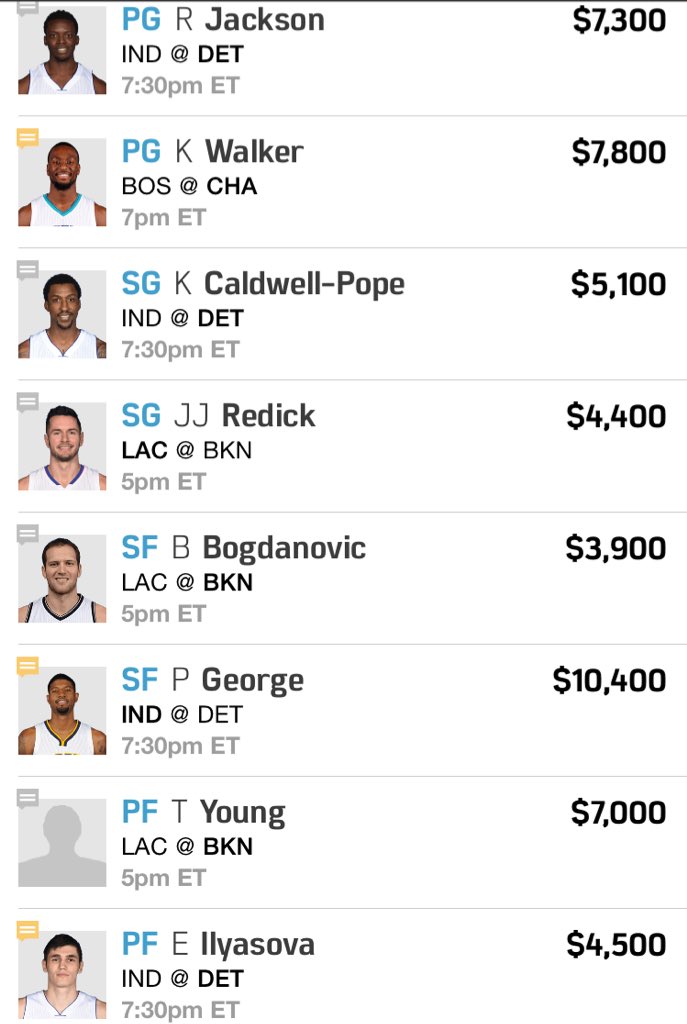 DFSTrainingCamp's tweet photo. FREE FD GPP EARLY SLATE (C is Drummond) - Fav if using! Good luck! #GiveBackSaturdays @FantasyRasta @dfsforcheap https://t.co/r2gPcD7ZLs