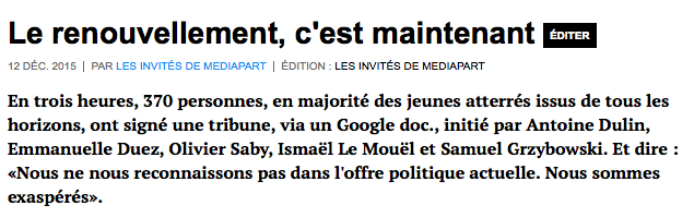 edwyplenel's tweet photo. Bel appel d'un groupe de jeunes citoyens, interpellant le vieux monde politique. @mediapart https://t.co/56J6HN4yDg https://t.co/O5sdzGZhBV