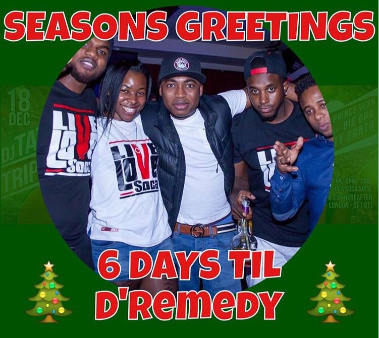 demboyzevo's tweet photo. 6 days until D'Remedy!!
#socafriday #caribbeanculture #sweetwine #xmasparty #duttysanta #livelovesoca #wuk https://t.co/Q0dT98LKgq