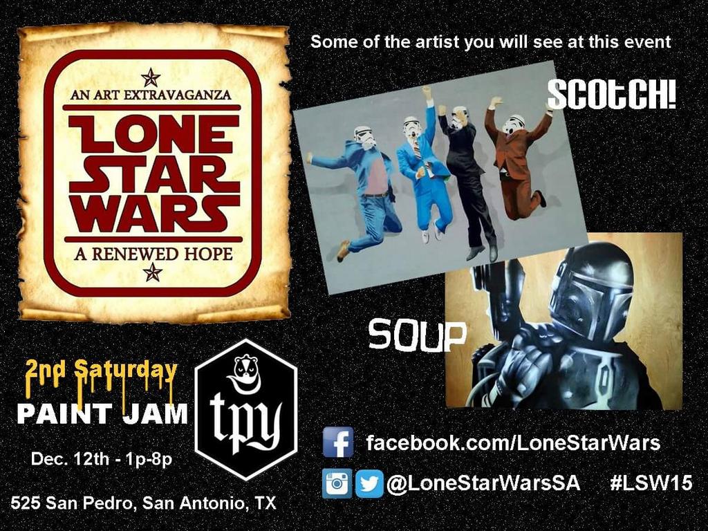 Scotch_Art's tweet photo. Tossin' up a #StarWars inspired #mural w/ @LoneStarWarsSA #LSW15 NOW come check it out https://t.co/76uBlHHw6D https://t.co/BvJbhnbC7D
