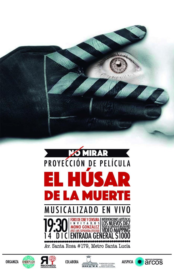EndemicaProd's tweet photo. Este lunes ven a disfruta de la película ''El Húsar De La Muerte'' musicalizada en @casadelosdiez 19:30 hrs. https://t.co/3cDTEaAXIg