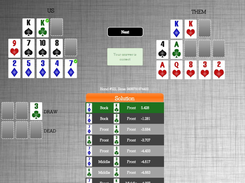 OFCstrategy's tweet photo. Why am I not surprised? 8 outs on 8th street = 67% to hit. It's gamble time. #pokergamble #pineappleofc https://t.co/w1vWeSVicf
