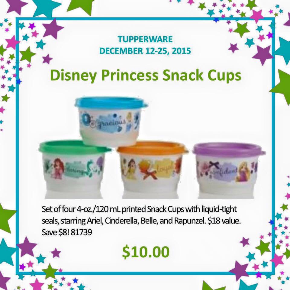 Tupperware Disney Princess Snack Cups Set of 4 Ariel Rapunzel Cinderella  Beauty