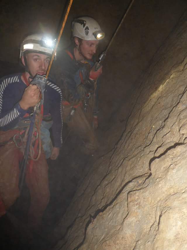 Having a rest on the way back up last night. 67 metres more fun going down than going up.