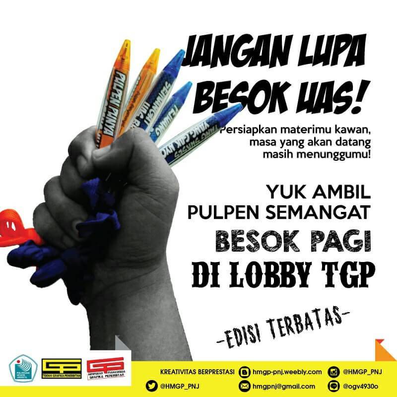 HMGP_PNJ's tweet photo. [SEMANGAT UAS]

Assalamualaikum, semangat malam TGPers 😄 https://t.co/Ng9PXpifq4