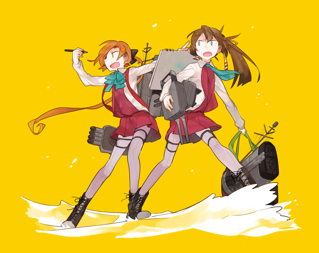 秋雲(艦これ) ,風雲(艦これ) 「ちょっと背中貸してぇ! 」|グライダーのイラスト