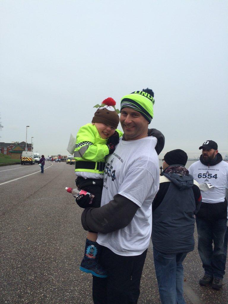 A very festive Dougie Metcalf, 3, from Bebington, with dad Anthony