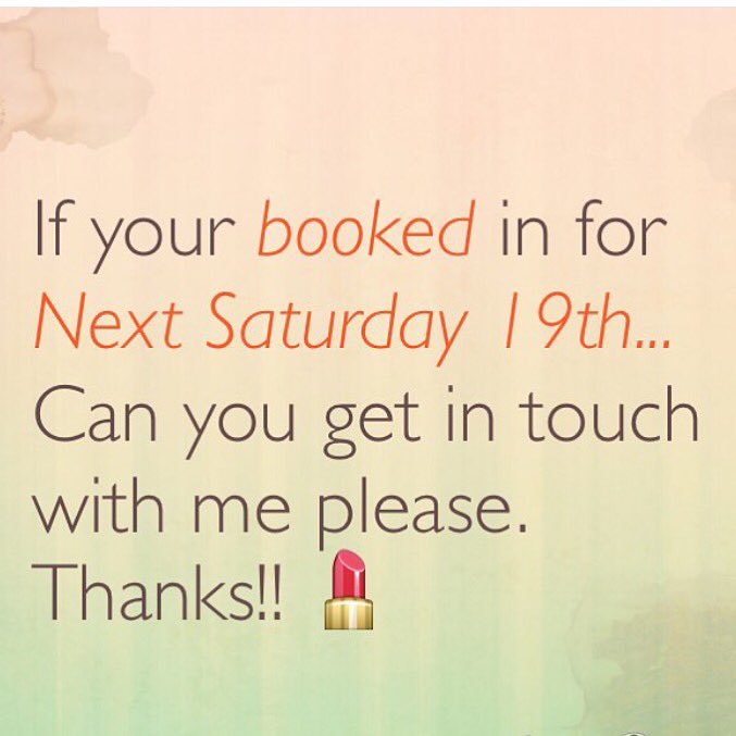 Makeup_Steph's tweet photo. Please confirm by Thursday or your appointment will be given away https://t.co/WIeb3fj8P6