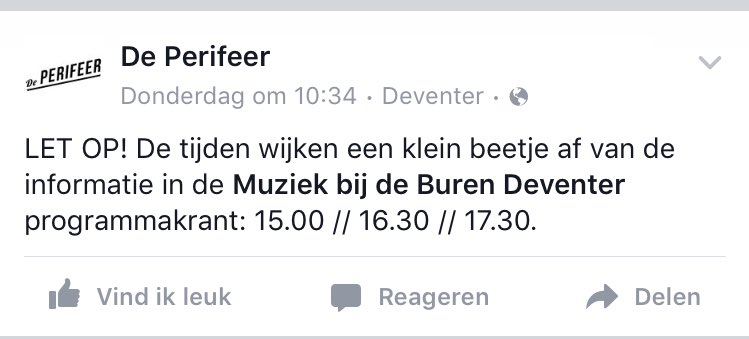 De tijden bij de Perifeer (Bart Folmer) zijn iets anders dan in de programmakrant, zie bericht hieronder. #mbdb15