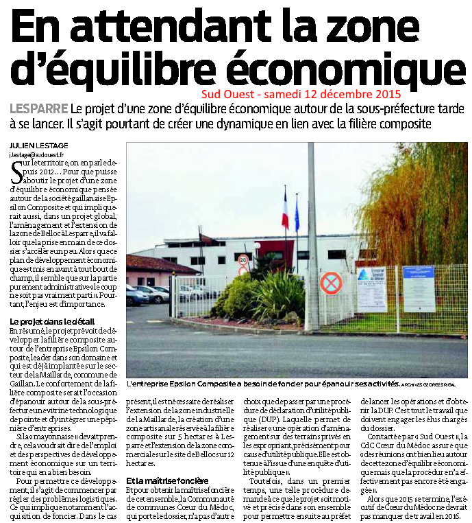 CEMedoc's tweet photo. Article Sud Ouest sur zone d’équilibre économique autour de la filière composite qui se fait attendre #Composites https://t.co/8QI9Q1iRIQ