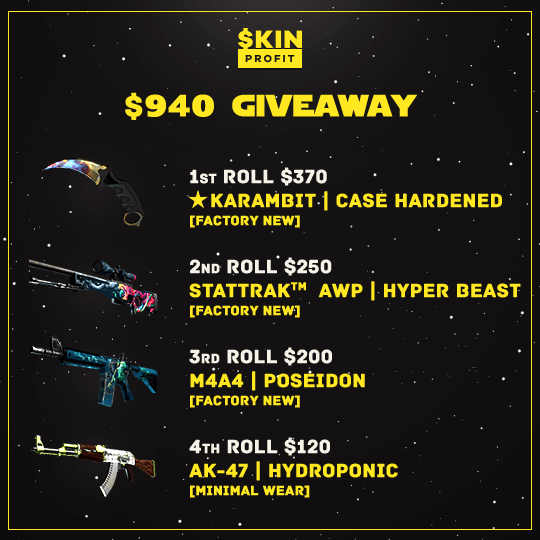 SkinProfit's tweet photo. GIVEAWAY! RT + Follow to WIN Karambit Case Hardened FN +3 more skins worth more than 940$!-  https://t.co/9rBuSW5MLy https://t.co/aPeY3fNg8s