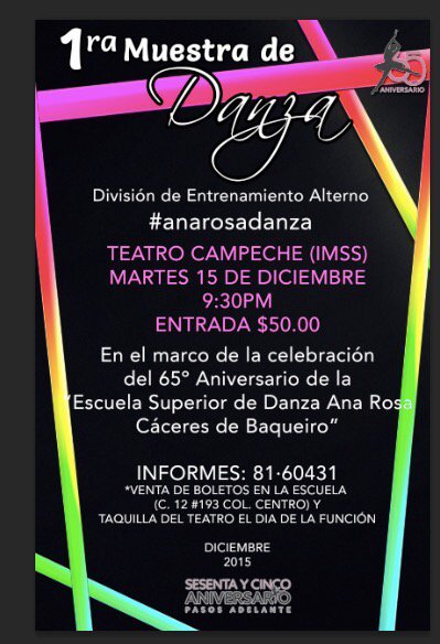 anarosadanza's tweet photo. Este martes! 1era muestra de danza de la division de entrenamiento alterno #anarosadanza. NO FALTES! https://t.co/JqEmyIbn2F