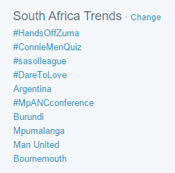 CatchinPapeFish's tweet photo. #HandsOffZuma trending? #ZumaMustFall ! Checked &amp; traffic is from people complaining about the trend :) #FalseTrend https://t.co/3XejeSkp0i