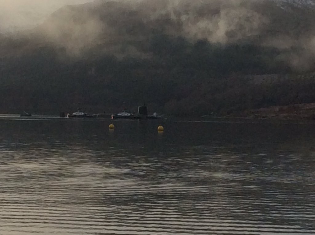 Katie497's tweet image. Monster spotted arriving in the mist on #LochGoil #Trident @robedwards53 #bairnsnotbombs