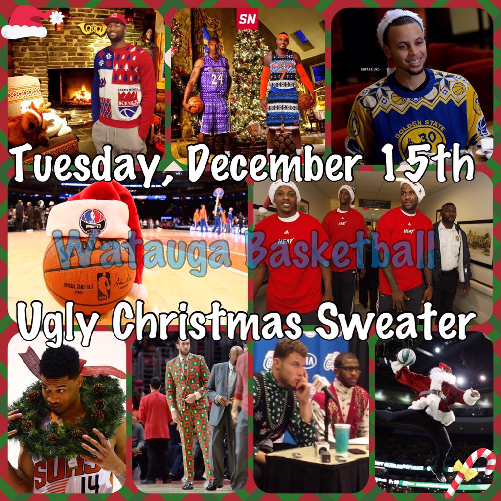 WataugaSpirit's tweet photo. Wear your best ugly Christmas sweater to Tuesday's game!! Best outfit wins a prize. Tag @WataugaSpirit to enter! https://t.co/Xjkd2d6G0G