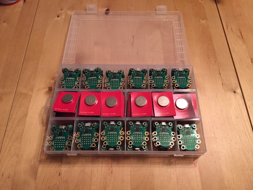 DawnHewitson's tweet image. @davidames organised computer_science @_codebug  #classkit £1 holds 60 #CodeBugs 60 batteries #classroom #resources