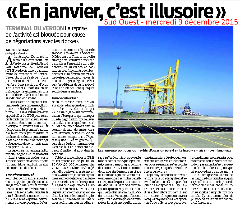 CEMedoc's tweet photo. Malheureusement des délais potentiels dans la reprise de l'activité #conteneurs du Port du #Verdon #TCSO #GPMB https://t.co/Ed5FOYvjCz