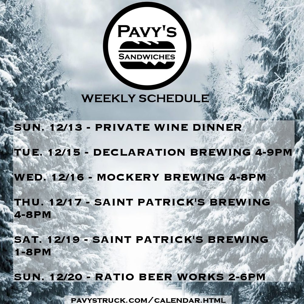 pavystruck's tweet photo. Be sure to catch us this week at all our local favorites! #pavys @declarationbrewing @mockerybrewing @ratiobeerworks https://t.co/rzQZjw4dZD
