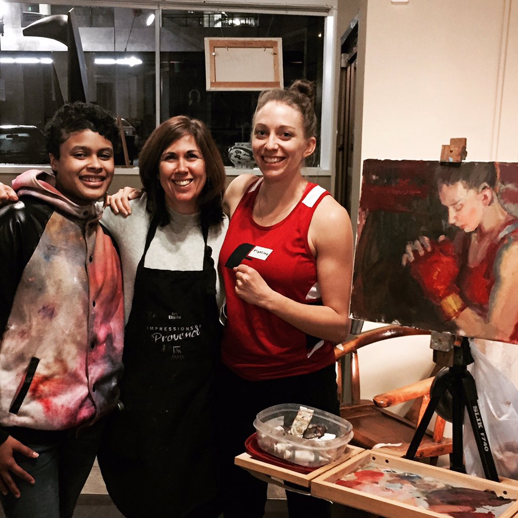 Last night B2 Art Gallery. Fighter Laura Jones posed for live painting demo. Met author/fighter/coach River Jones
