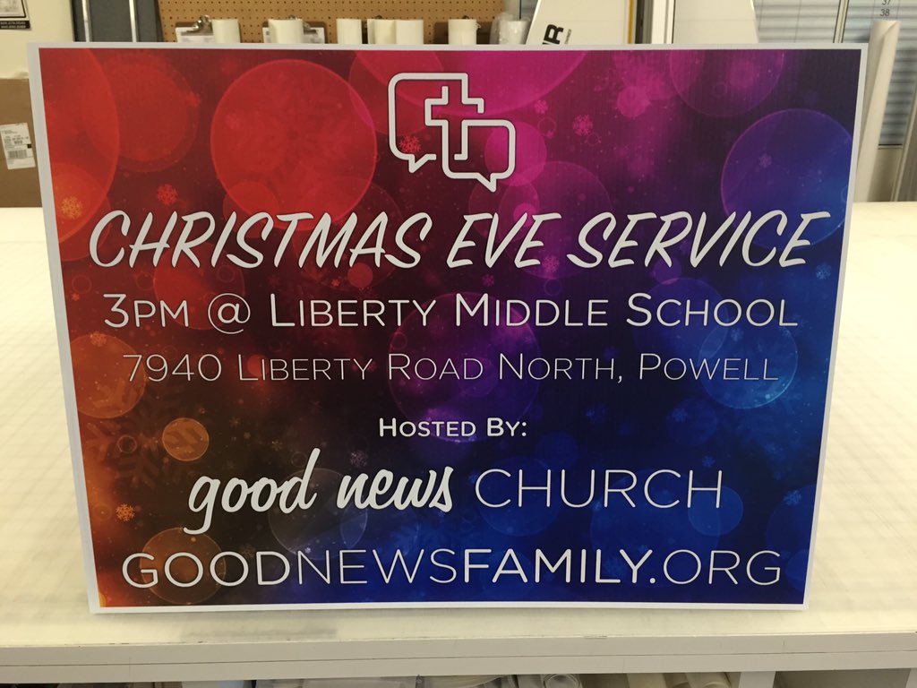 SignaramaPowell's tweet photo. Check out the good news Church if you're looking for a Church on Christmas Eve this year! Merry Christmas !! https://t.co/EijGzRRFMF