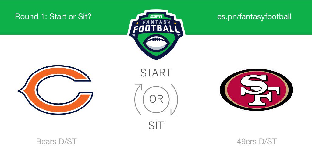 Nazo_RNS's tweet photo. Who should I start this week? Bears D/ST or 49ers D/ST! @ESPNFantasy #FantasyFootball https://t.co/pO6n3cQGmd