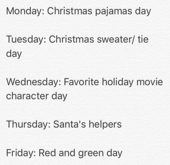 LEHSPitchfork1's tweet photo. Hey fam the holiday spirit week goes as follows https://t.co/y2Imayohbg