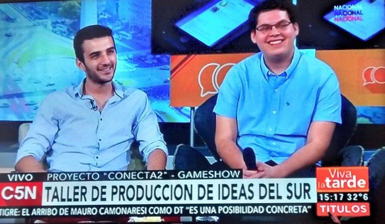 ignaciodls's tweet photo. En C5N presentando "Conecta2", proyecto que creamos en el Taller de Producción de Ideas del Sur. Muy pero muy feliz😄 https://t.co/V2omnT1IYm
