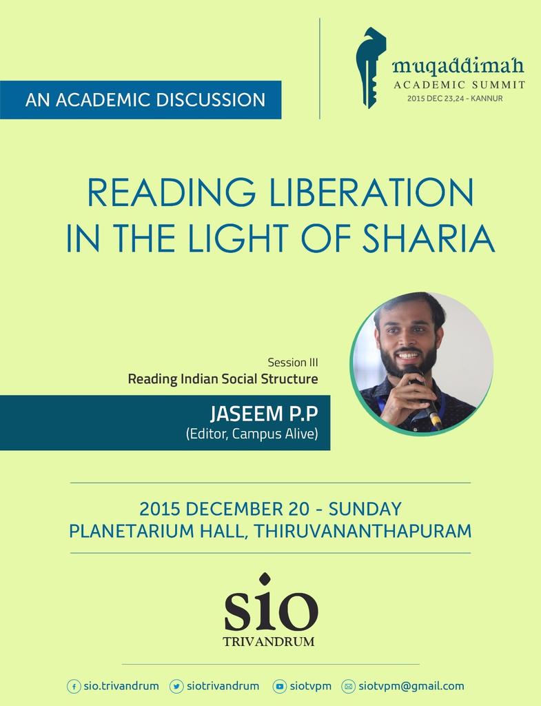 The academic discussion- 'reading liberation in the light of sharia' on next sunday(20th dec)...