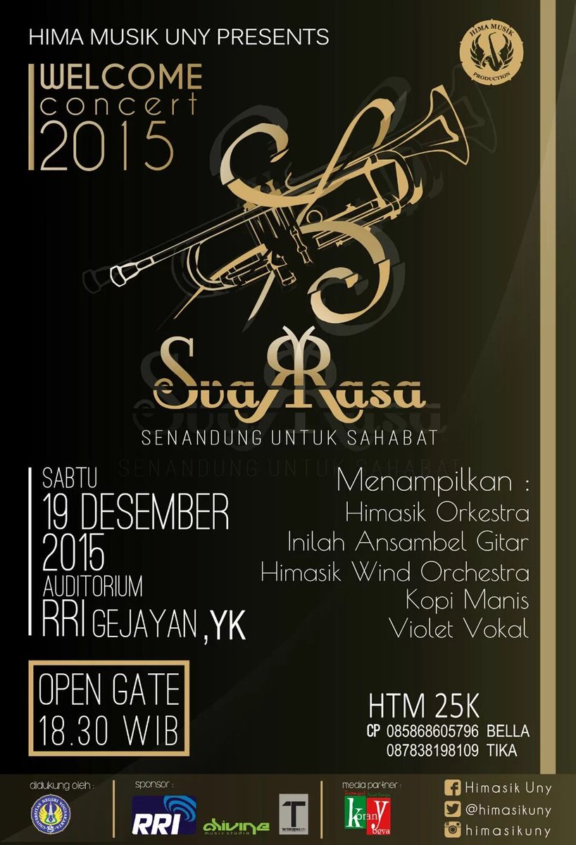 #eventuny Welcome Concert 2015 <a href="/himasikuny/">Musik UNY Production</a> di Auditorium RRI Gejayan Yogyakarta ¦ 18.30 WIB ¦ HTM : 25k