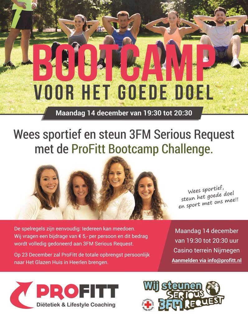 TeamProFitt's tweet photo. Morgen BOOTCAMP op Waalkade voor #seriousrequest #3FM BE THERE @TeamProFitt @hetglazenhuis https://t.co/xVyNaMOZDT https://t.co/ArI1Kv2FT3