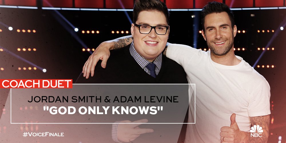 NBCTheVoice's tweet photo. RT if you’re ready to watch @JordanSmithLive &amp; Coach @adamlevine sing “God Only Knows” in THREE HOURS! #VoiceFinale https://t.co/lNzfLvPRqW